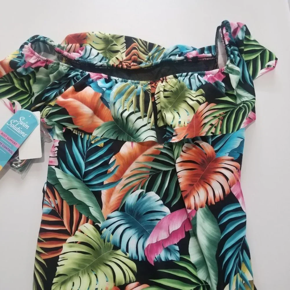 Swim Solutions Off the Shoulder Tummy Control One Piece Swimsuit Size 16